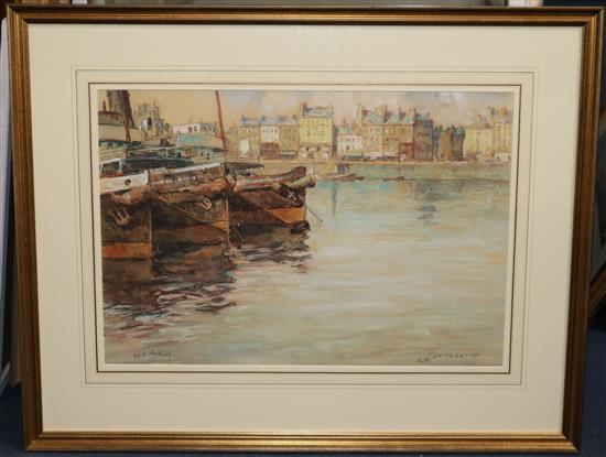 Georges Pierre Guinegault (French b.1893) Port de Cherbourg, 14.5 x 21in.